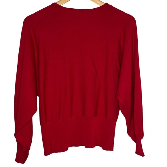 Joseph A Red Embellished Sweater Medium Crewneck Knit Top Holiday Winter - Picture 2 of 8